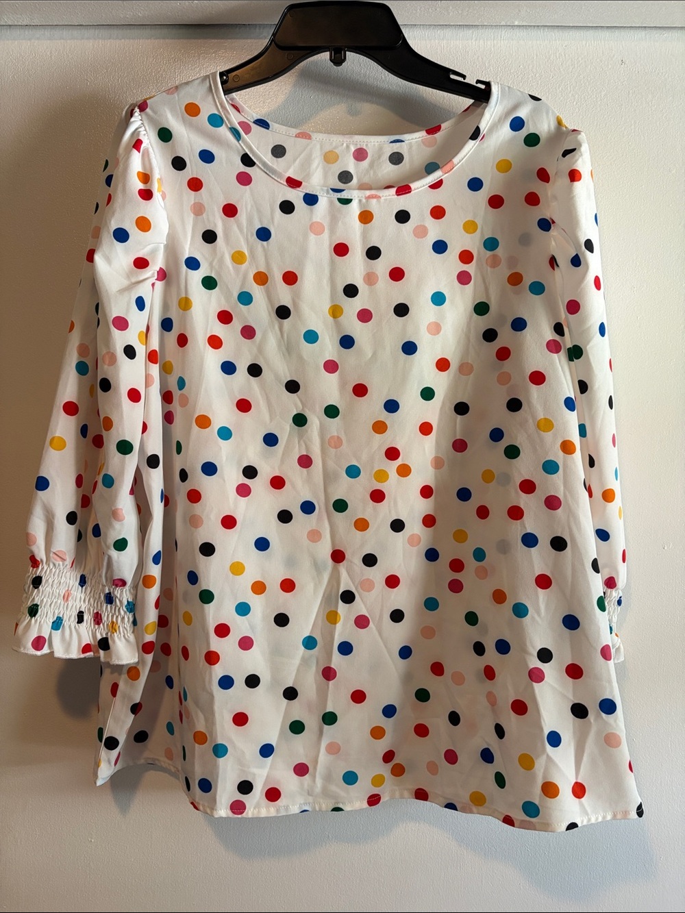 SHEIN White Long Sleeve Top with Multicolor Polka Dots